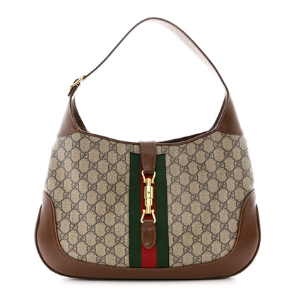 Gucci GG Supreme Monogram Azalea Calfskin Web Medium Jackie 1961 Hobo Beige Ebony Brown Sugar 1 of 14