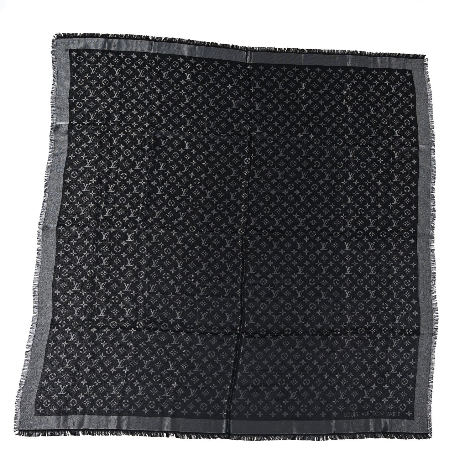 Louis Vuitton Silk Lurex Wool Monogram Shine Shawl Black 1 of 4