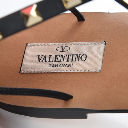 Valentino Garavani Calfskin Rockstud Gladiator Flat Sandals 40 Black 6 of 9