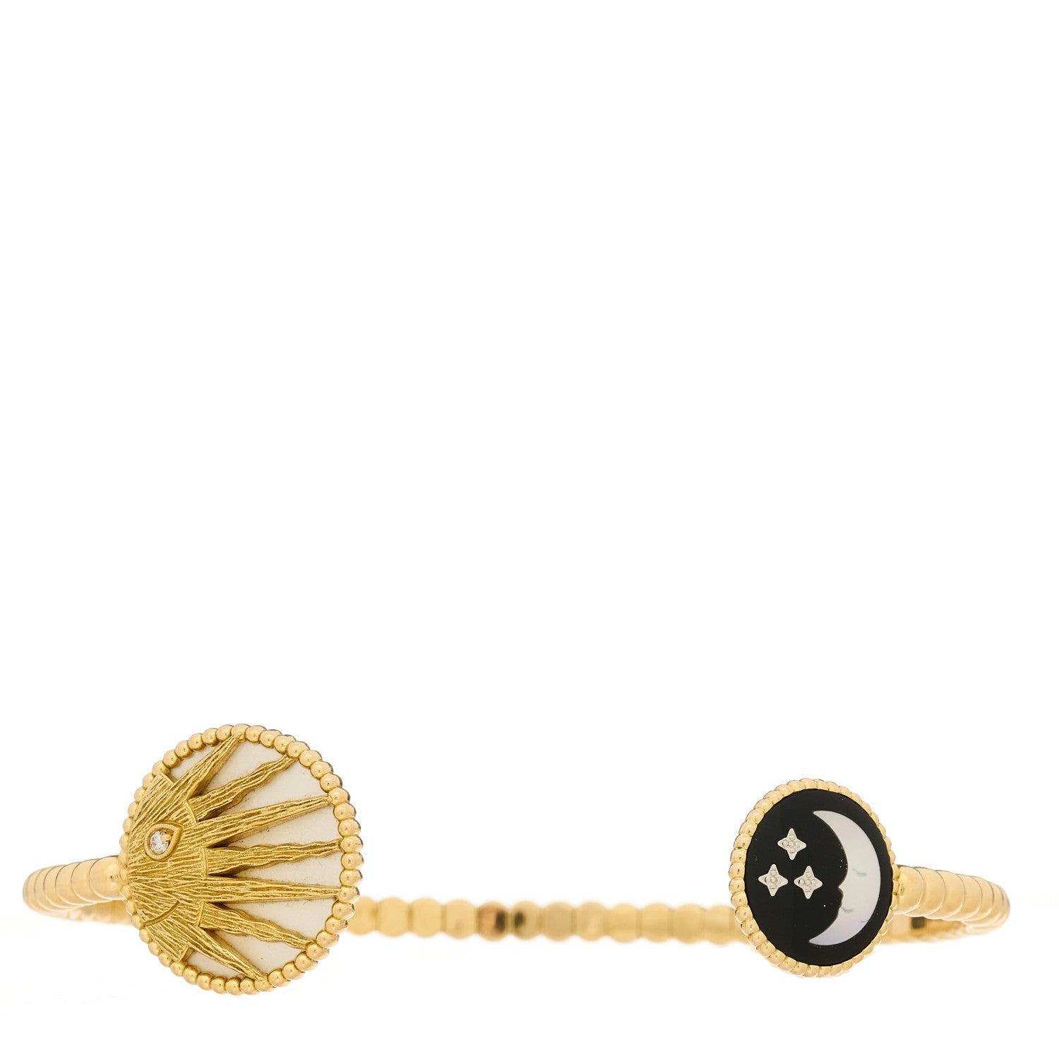 Christian Dior 18K Yellow Gold Diamond Black Onyx Mother of Pearl Celeste Cuff Bracelet 1 of 4