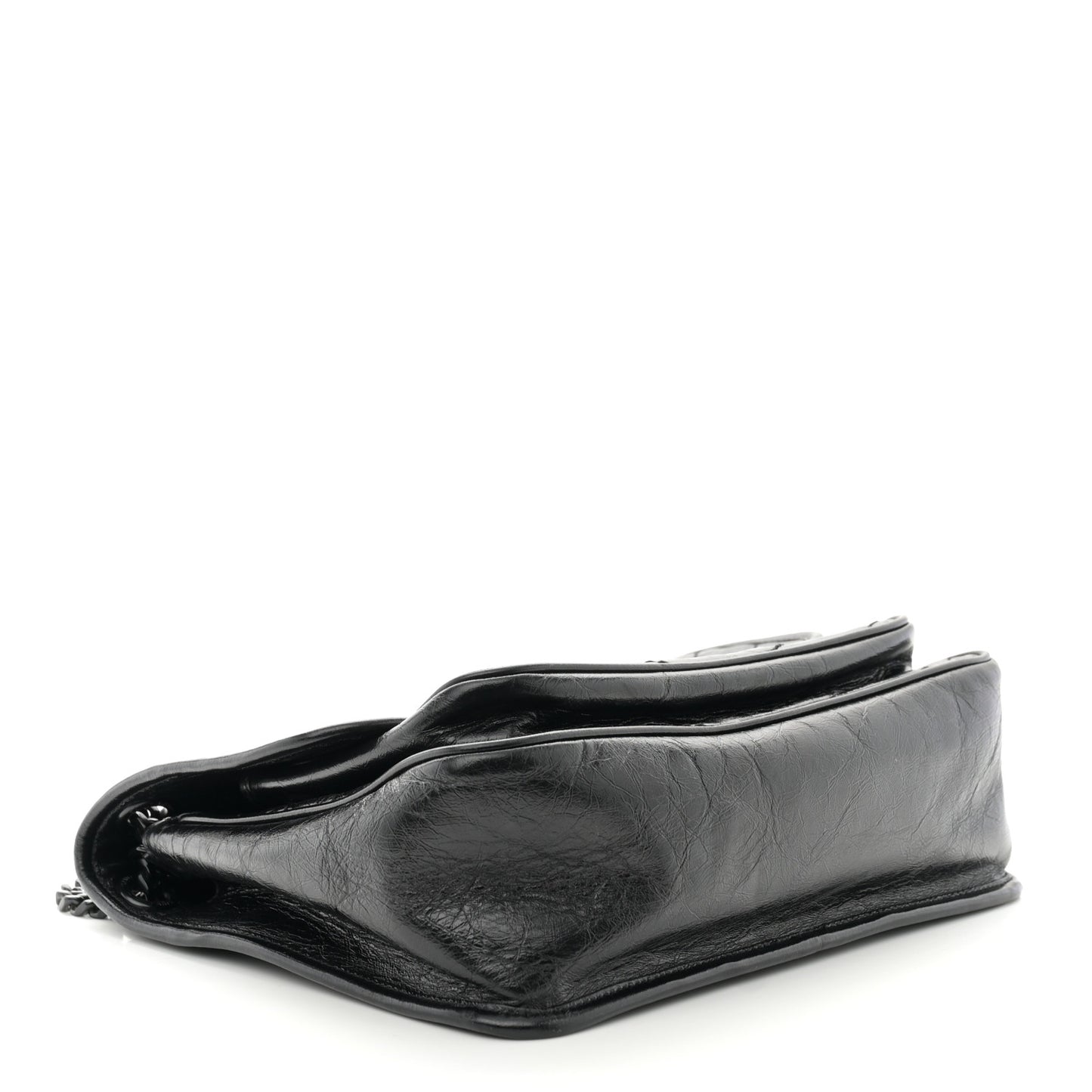 Crinkled Calfskin Matelasse Monogram Large Niki Chain Satchel Black
