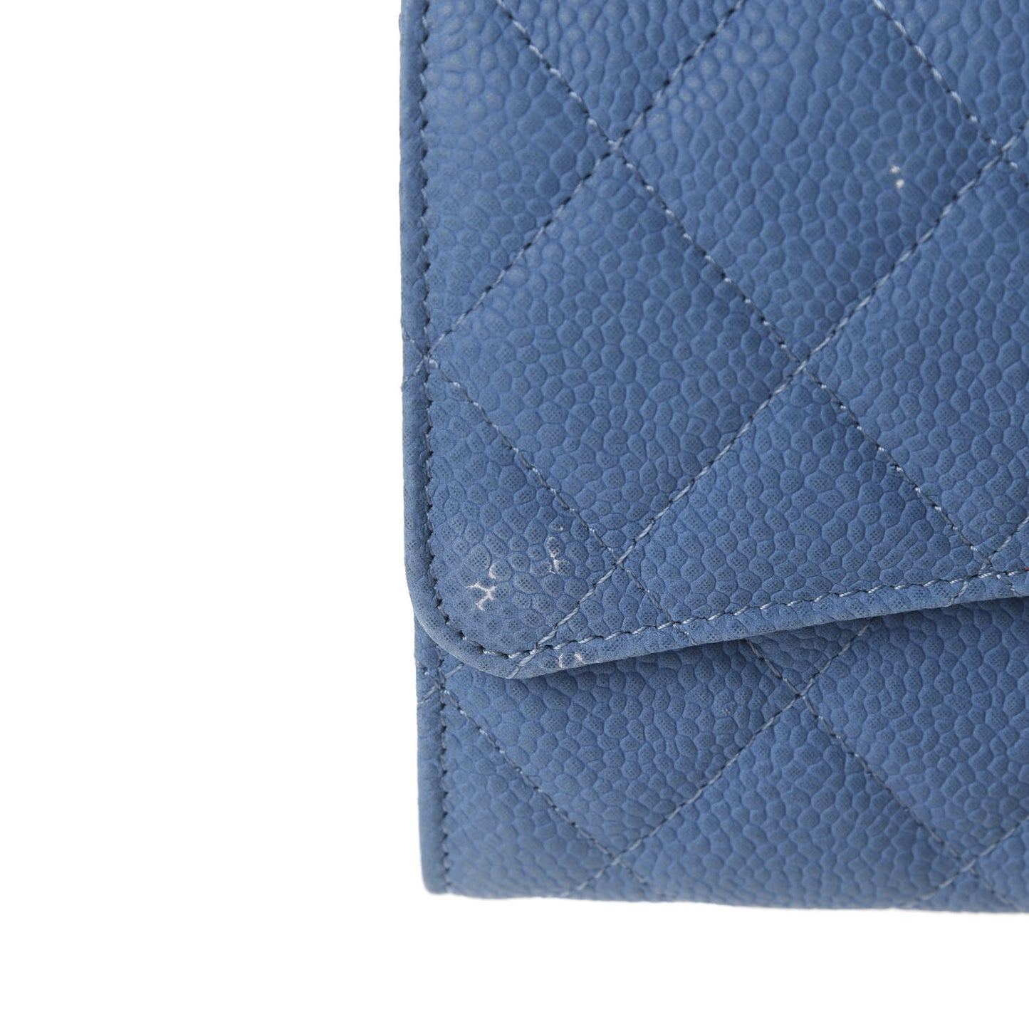 Iridescent Caviar Quilted Large Flap Wallet Blue
