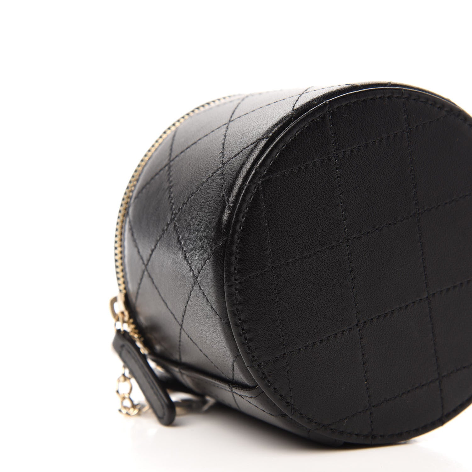 Chanel Lambskin Quilted Round Small Vanity Case With Chain Black 6 of 12
