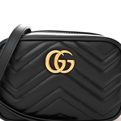 Gucci Calfskin Matelasse Mini GG Marmont Chain Shoulder Bag Black 8 of 11