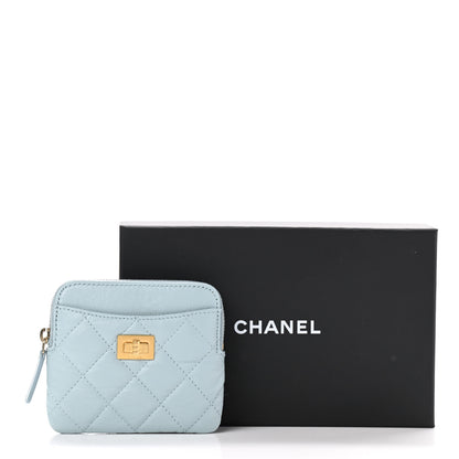 Chanel Aged Calfskin Quilted Chanel Reissue Zip Card Holder Wallet Light Blue 8 of 8