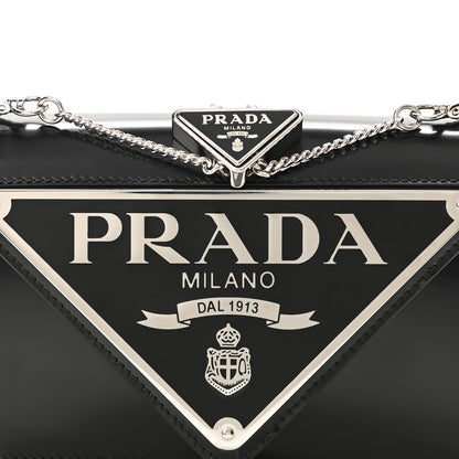 Prada Spazzolato Triangle Logo Plate Flap Chain Crossbody Bag Black 7 of 9
