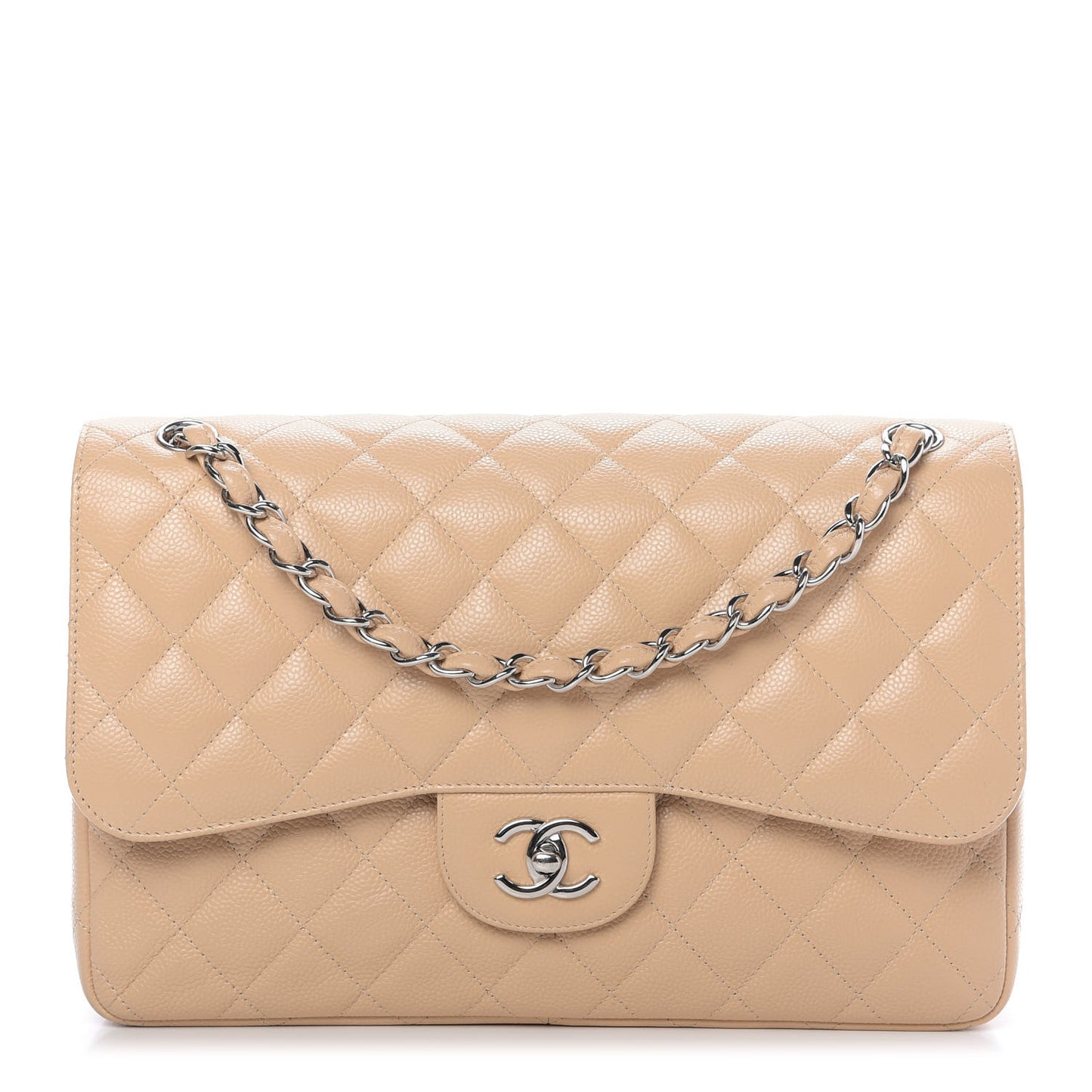 Caviar Quilted Jumbo Double Flap Beige Clair