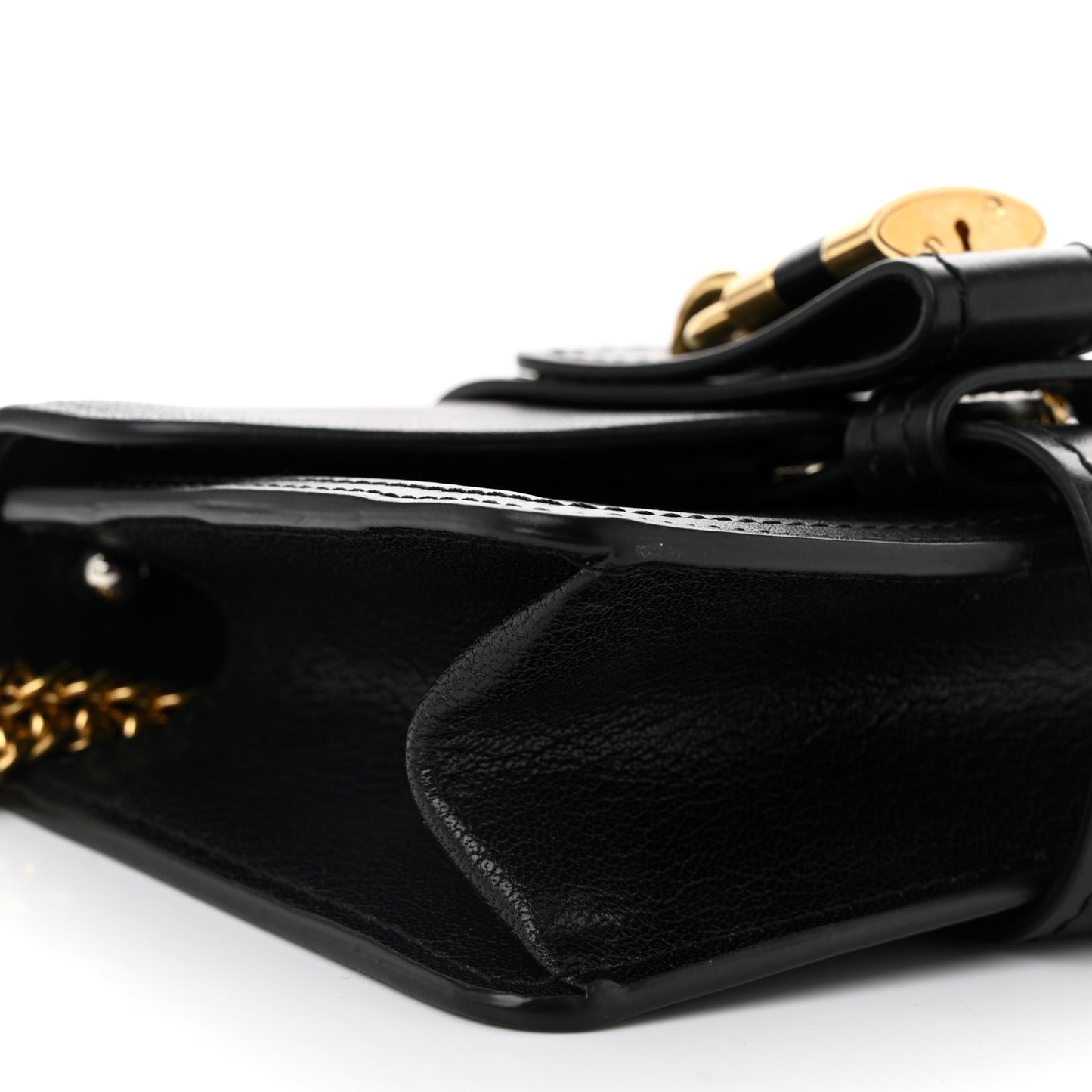 Shiny Goatskin Calfskin Mini Aby Chain Shoulder Bag Black