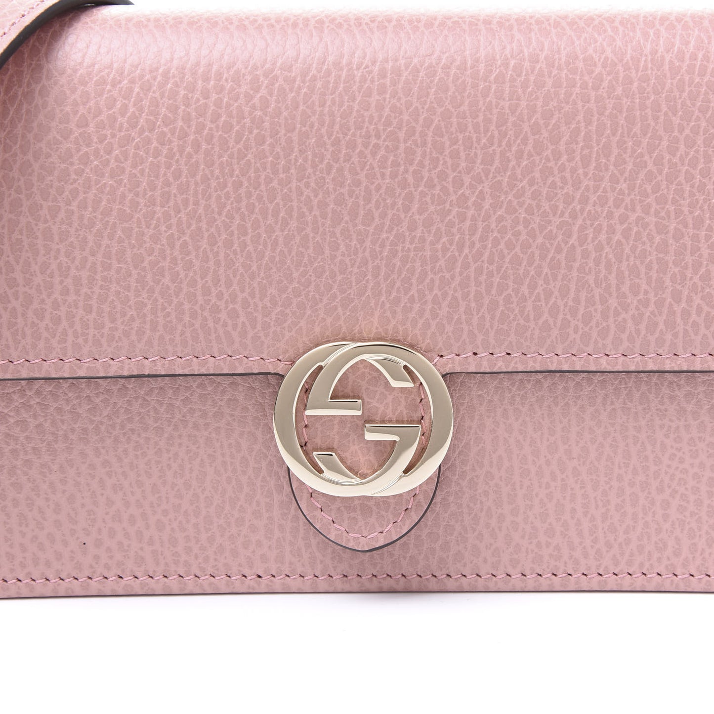 Dollar Calfskin Interlocking G Chain Wallet Soft Pink