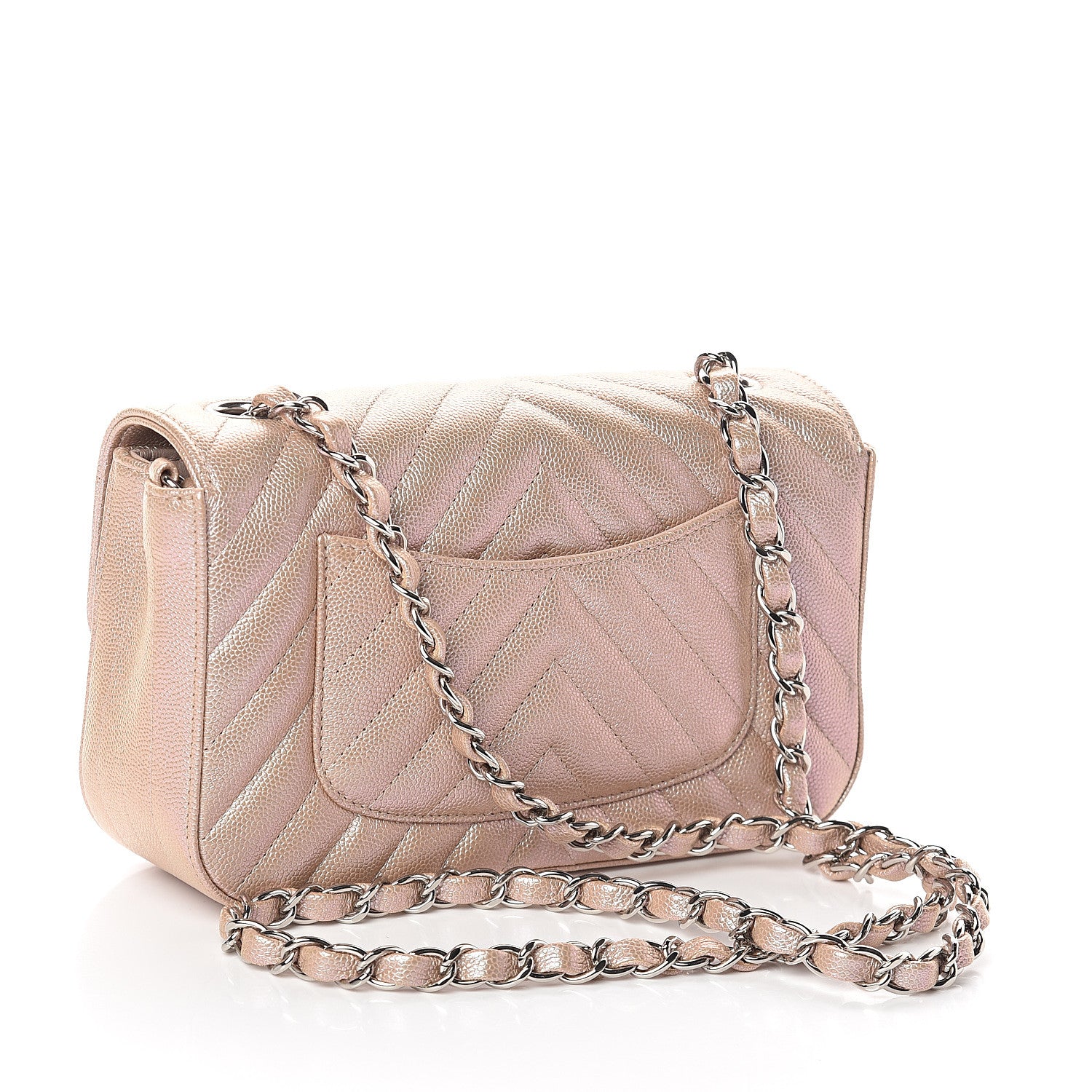 Chanel Iridescent Caviar Chevron Quilted Mini Rectangular Flap Light Gold 2 of 8