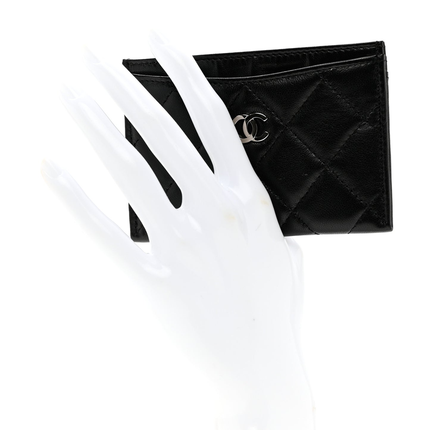Lambskin Quilted Card Holder Black