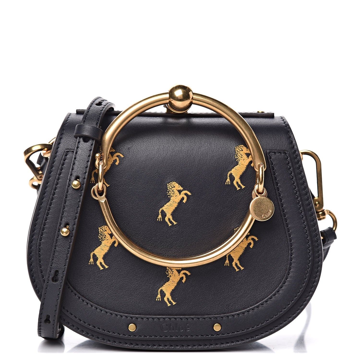 Chloe Calfskin Little Horses Embroidered Small Nile Bracelet Bag Full Blue 1 of 10
