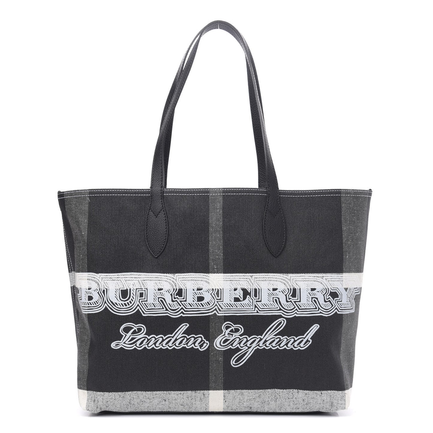 Coated Canvas Mega Check Medium Doodle Tote Black White