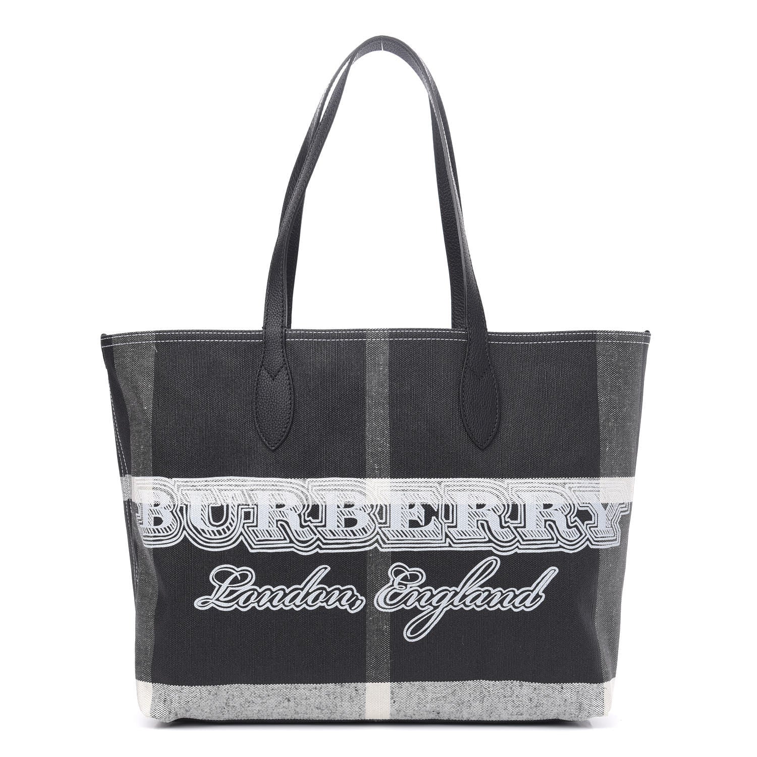 Burberry Coated Canvas Mega Check Medium Doodle Tote Black White 1 of 8