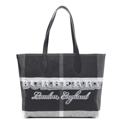 Burberry Coated Canvas Mega Check Medium Doodle Tote Black White 1 of 8