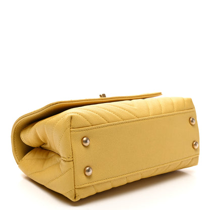 Chanel Caviar Chevron Quilted Mini Coco Handle Flap Yellow 4 of 10
