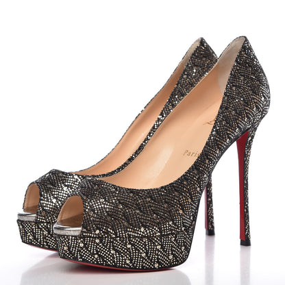 Christian Louboutin Glitter Palace SP Oxyde Fetish Peep 130 Pumps 39 Platine Silver 3 of 8