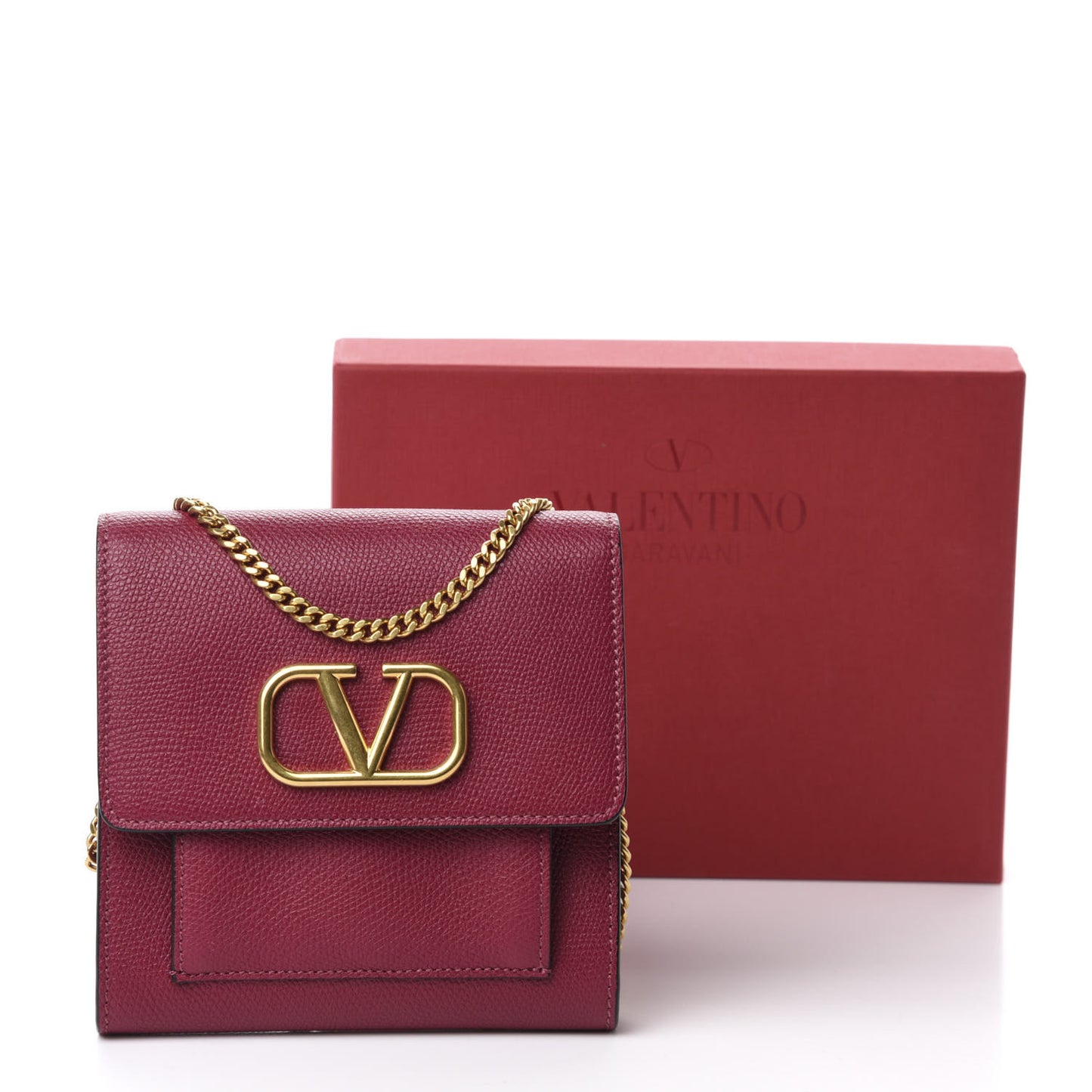 Grainy Calfskin VLogo Crossbody Bag Raspberry