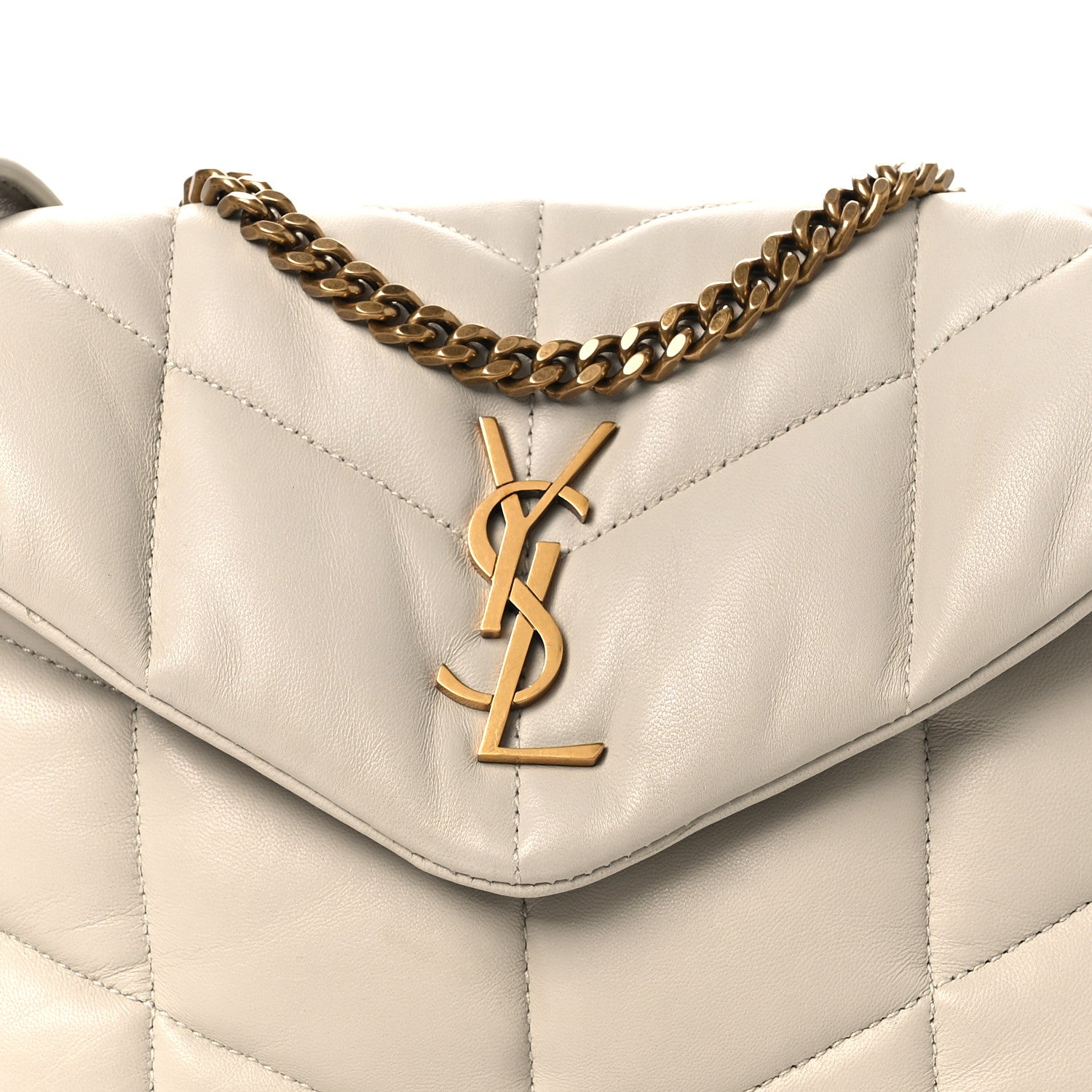 Saint Laurent Lambskin Quilted Toy Loulou Puffer Monogram Chain Satchel Blanc Vintage 9 of 12