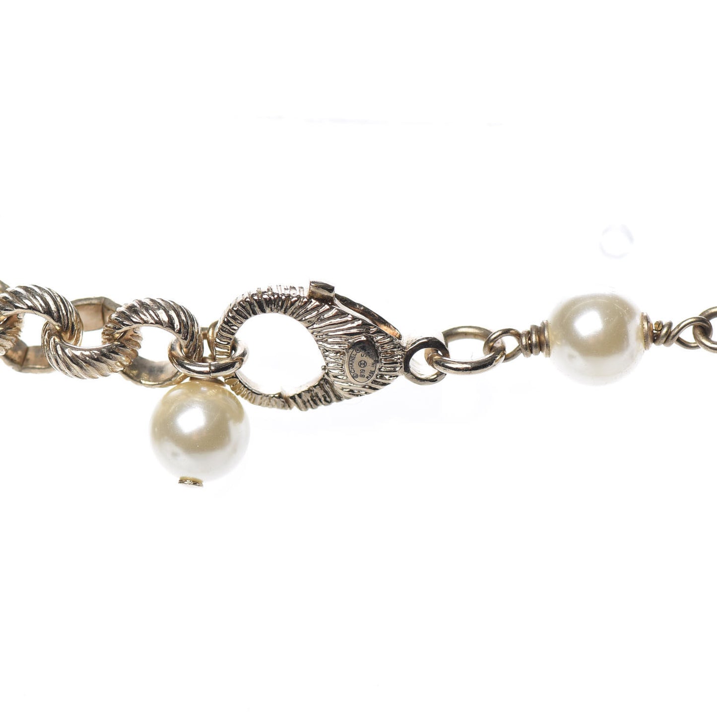 Pearl Crystal Cha-Nel Logo Necklace Gold
