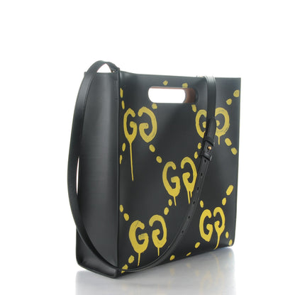 Gucci Calfskin GucciGhost Real Medium XL Tote Black Yellow 3 of 6