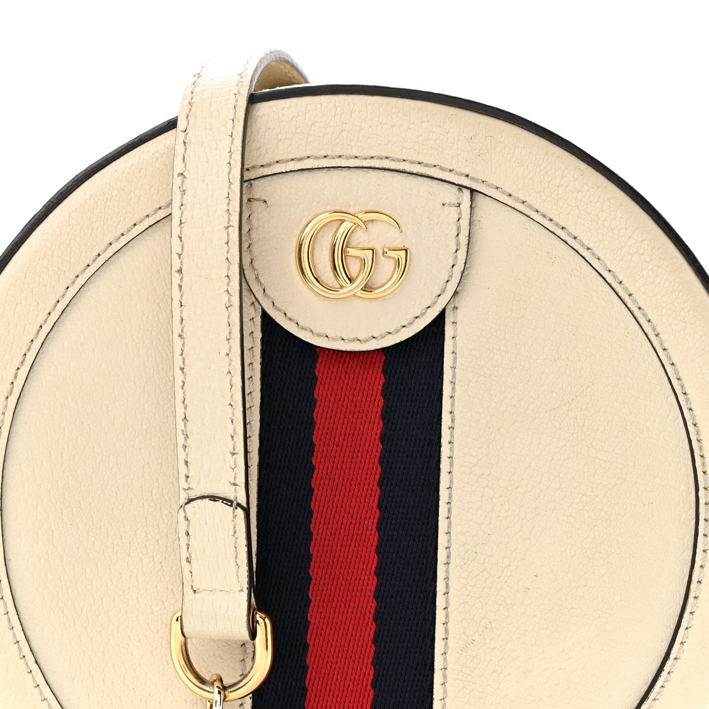 Textured Calfskin Web Mini Ophidia Round Shoulder Bag Mystic White