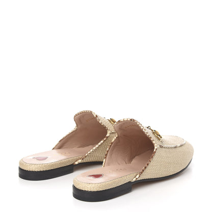 Gucci Straw Elaphe Womens Princetown Slippers 36.5 Natural Cream Brown 4 of 9