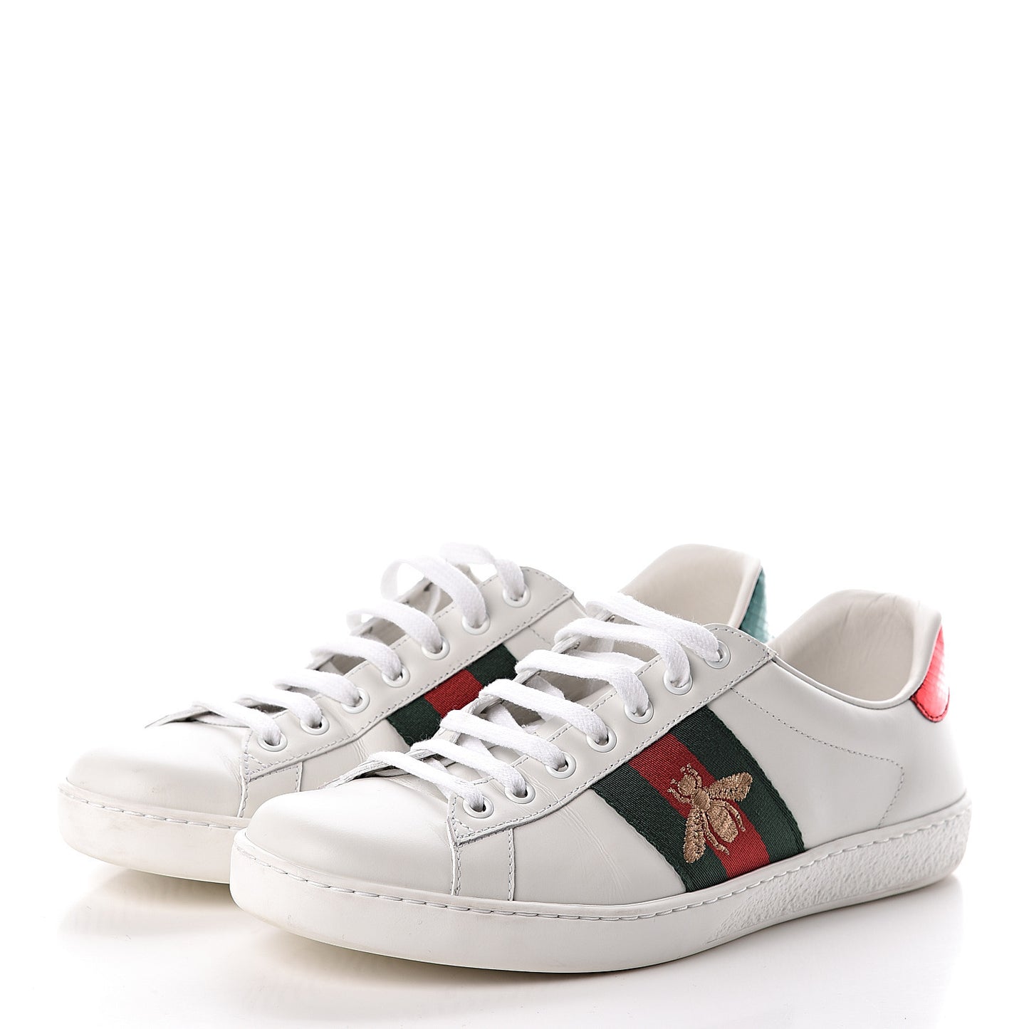 Miro Soft Calfskin Laminated Ayers Web Bee Embroidered Mens Ace Sneakers 7 White Red Flame Green