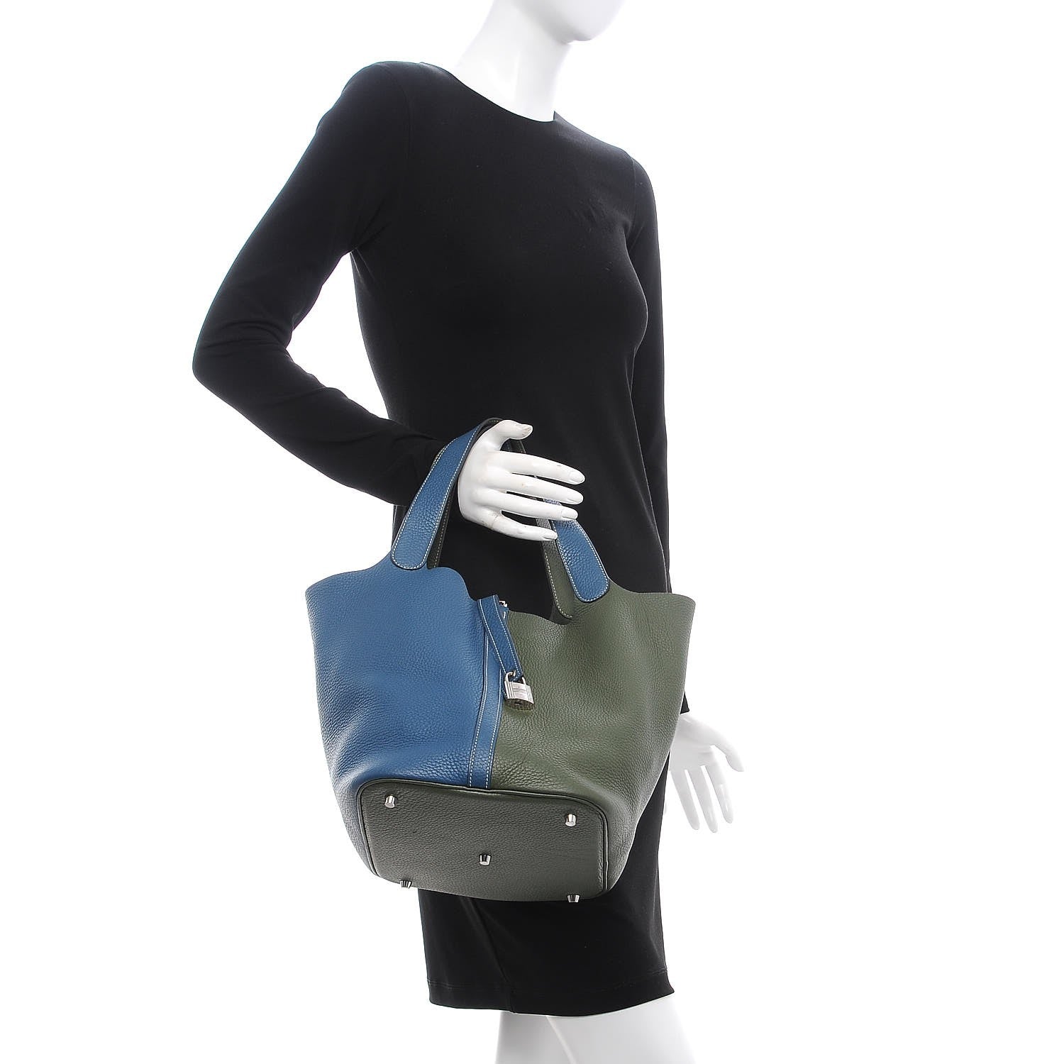 Hermes Taurillon Clemence Picotin Lock 26 GM Blue Jean Canopee 2 of 7