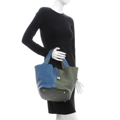 Hermes Taurillon Clemence Picotin Lock 26 GM Blue Jean Canopee 2 of 7