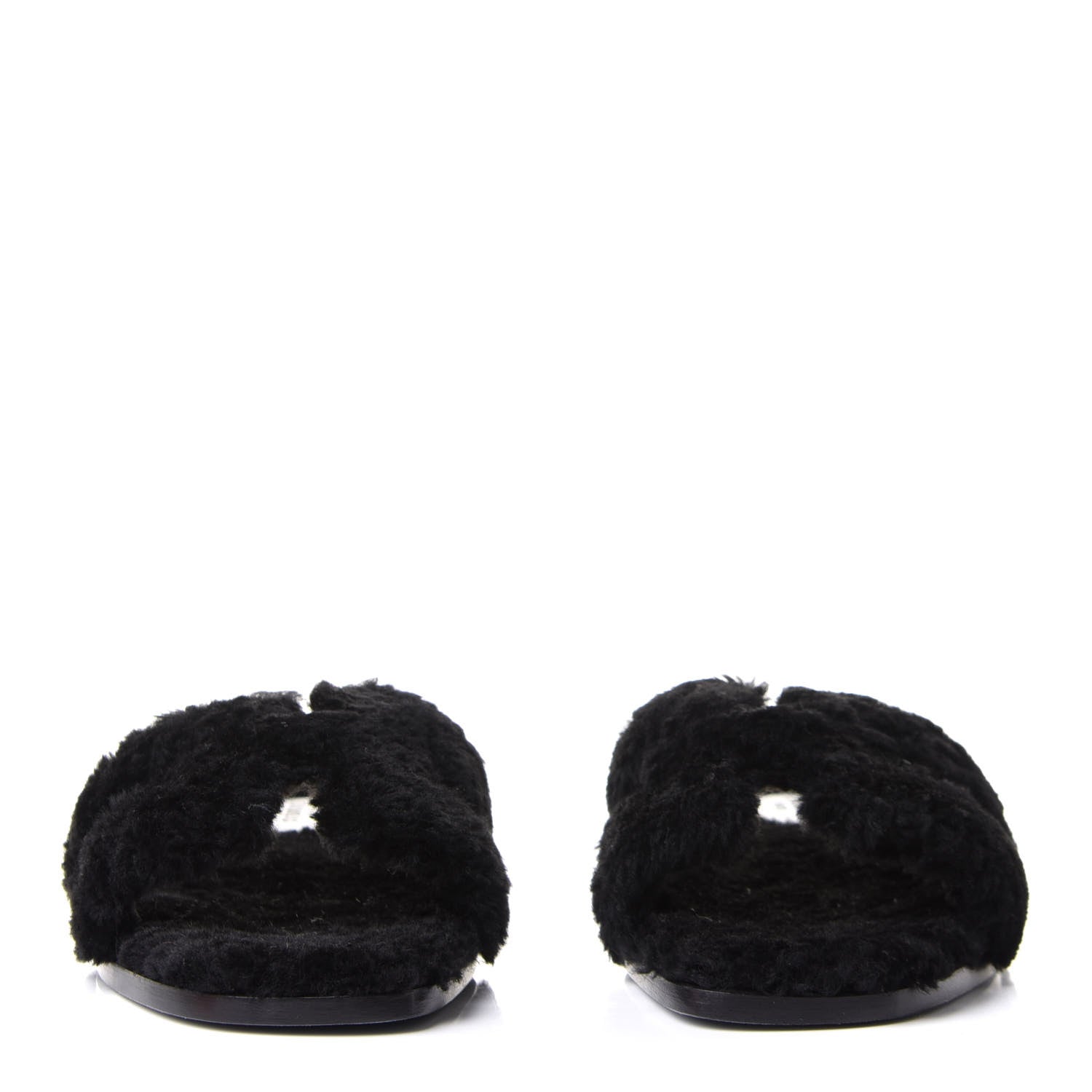 Hermes Woolskin Oran Sandals 37.5 Black 2 of 9