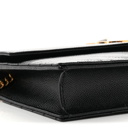 Saint Laurent Grain De Poudre Matelasse Chevron Monogram Envelope Chain Wallet Black 9 of 10