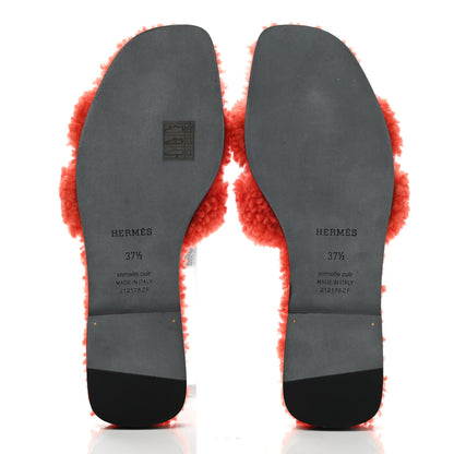 Hermes Woolskin Oran Sandals 37.5 Orange 5 of 8