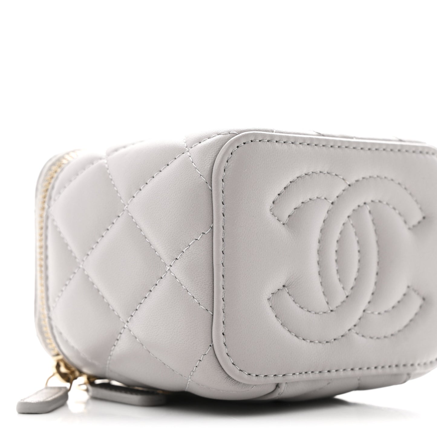 Lambskin Quilted Pearl Crush Mini Vanity Case With Chain Grey