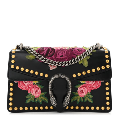 Gucci Calfskin Floral Embroidered Studded Small Dionysus Shoulder Bag Black 1 of 11