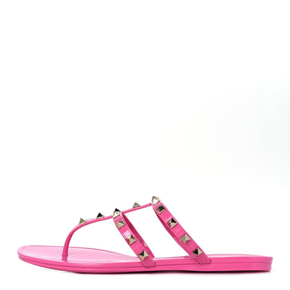 Valentino Garavani PVC Jelly Rockstud Caged Flat Thong Sandals 40 Dawn Pink 1 of 8