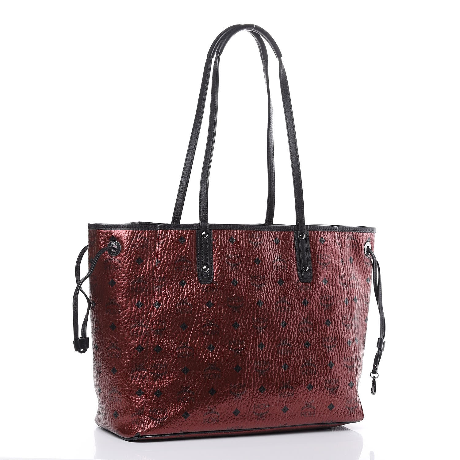 MCM Metallic Visetos Reversible Shopper Tote Scooter Red 4 of 16