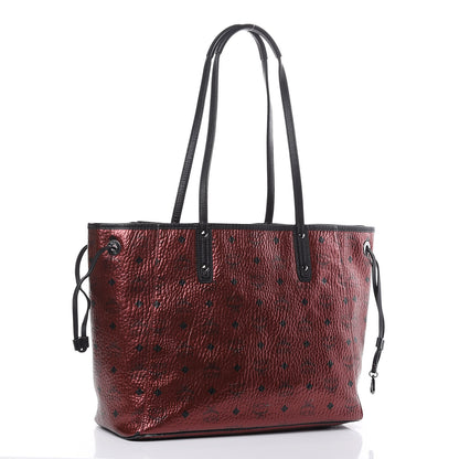 MCM Metallic Visetos Reversible Shopper Tote Scooter Red 4 of 16