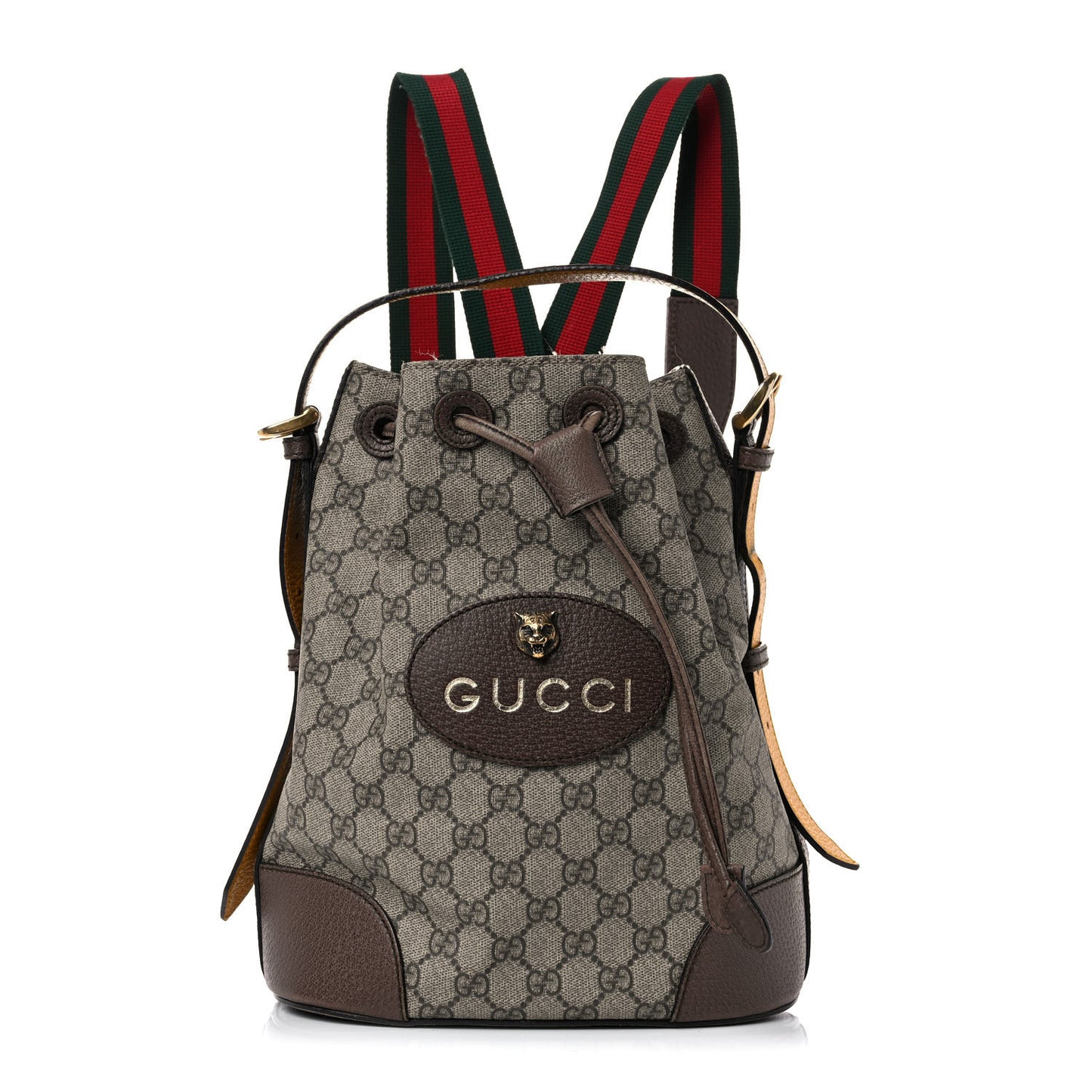 GG Supreme Monogram Neo Vintage Drawstring Bucket Backpack Beige New Acero Crop