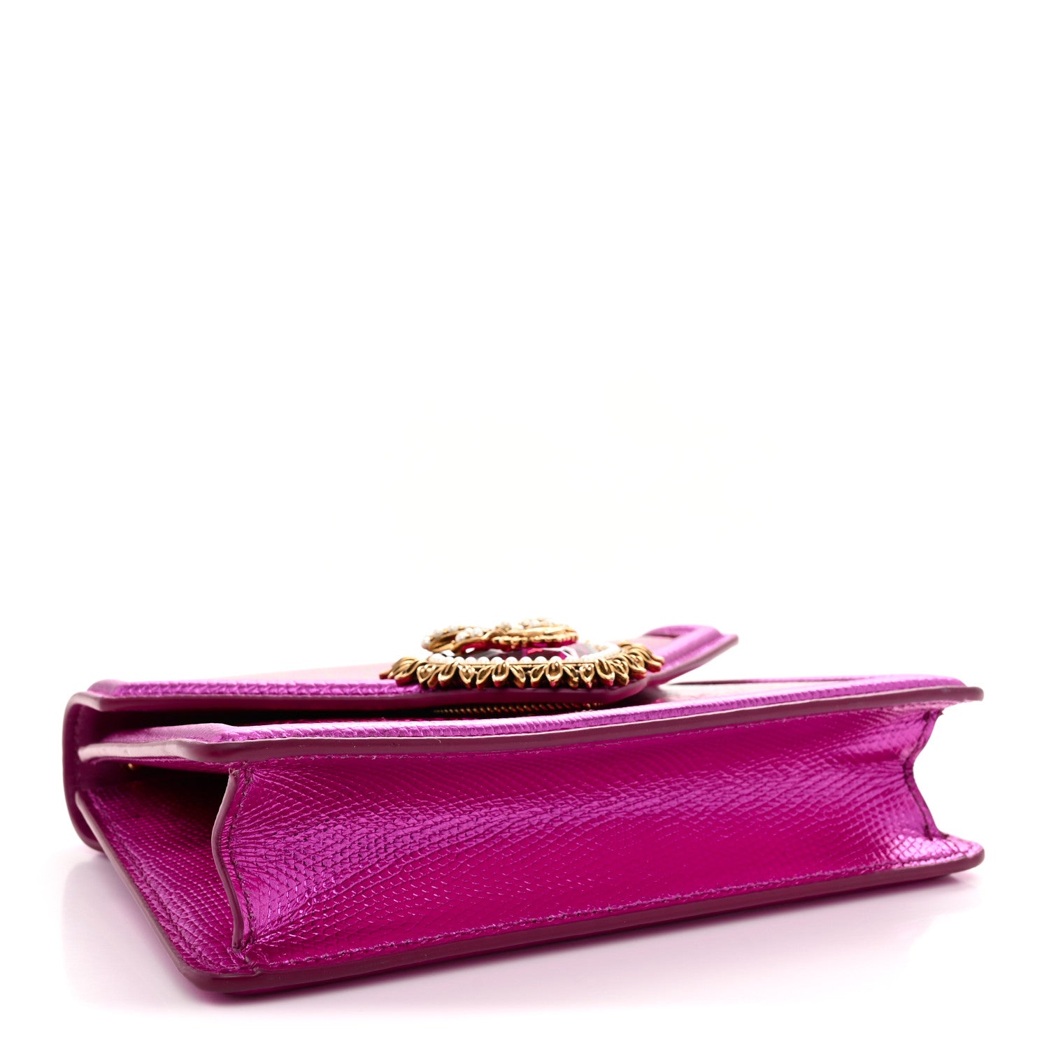 Dolce & Gabbana Glitter Metallic Lizard Small Devotion Top Handle Bag Fuchsia 4 of 10