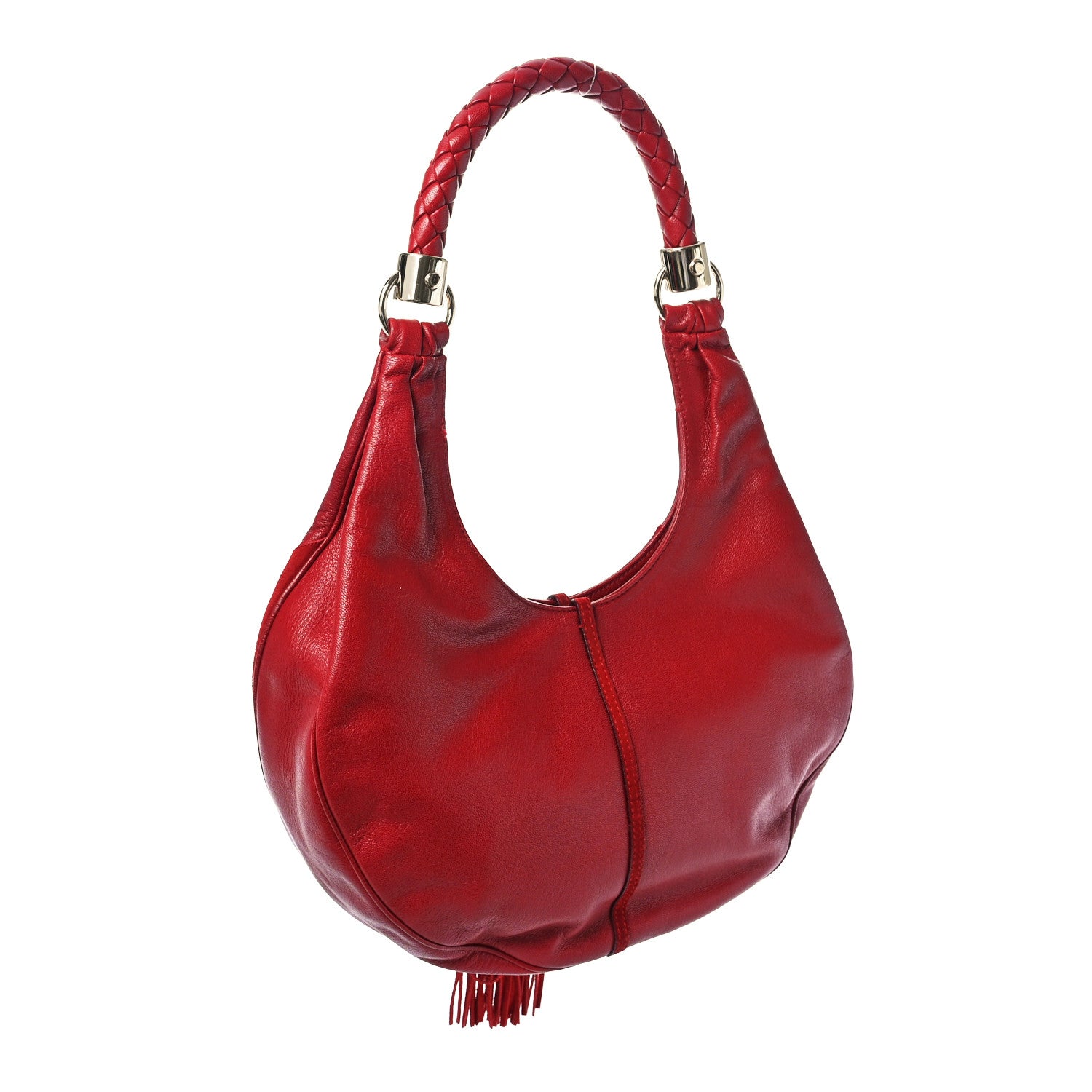 Saint Laurent Goatskin Suede Rive Gauche Tassel Hobo Red 3 of 8