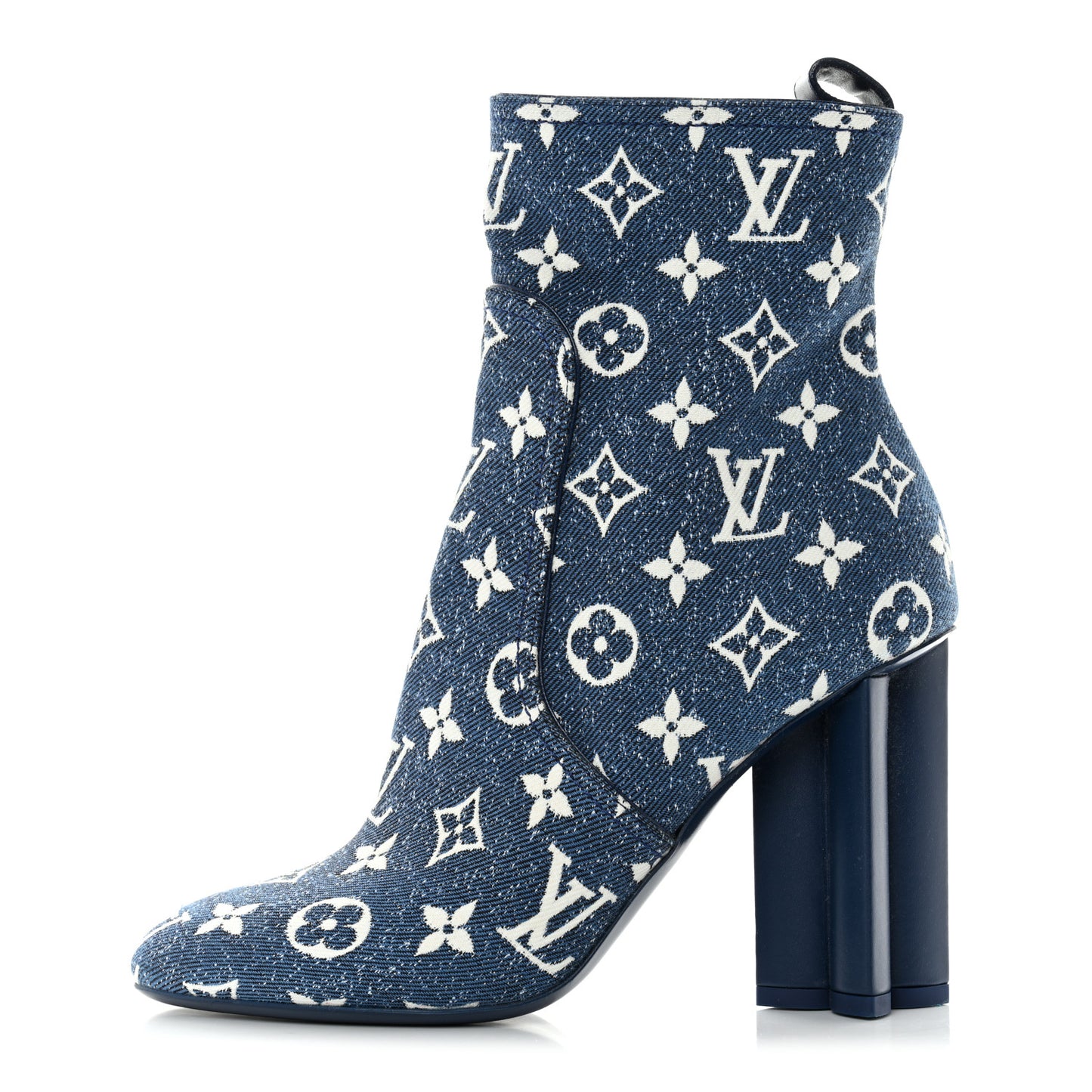 Denim Monogram Silhouette Ankle Boots 38 Navy Blue