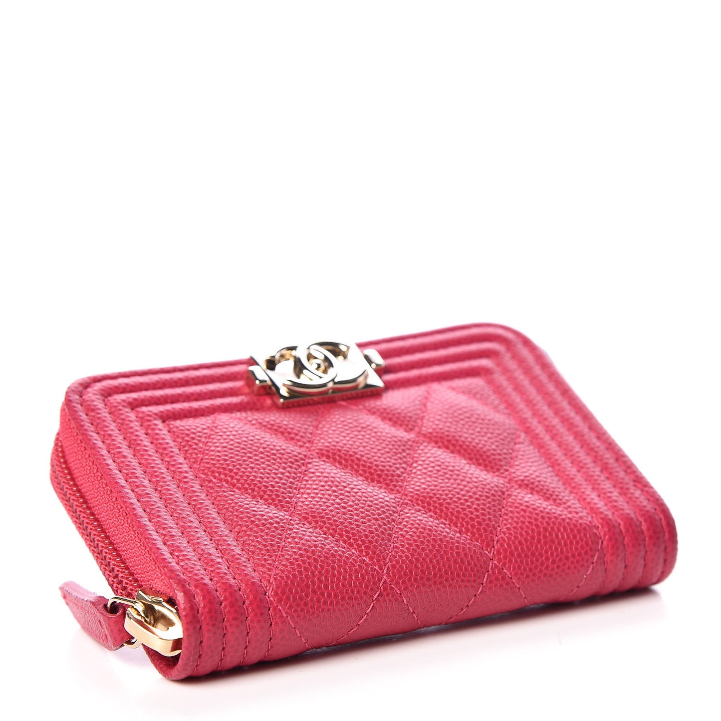 Caviar Quilted Boy Zip Around Coin Purse Wallet Fuchsia