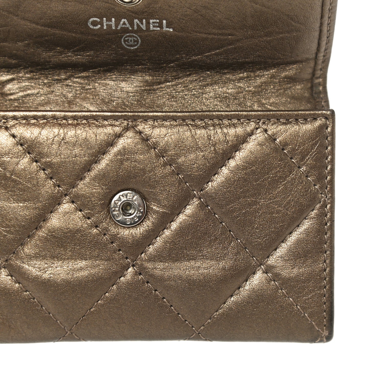 Metallic Calfskin Quilted Cambon Key Holder Case Bronze