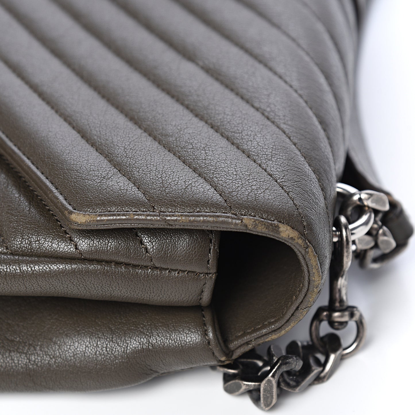 Sheepskin Matelasse Chevron Monogram Large College Satchel Dark Anthracite