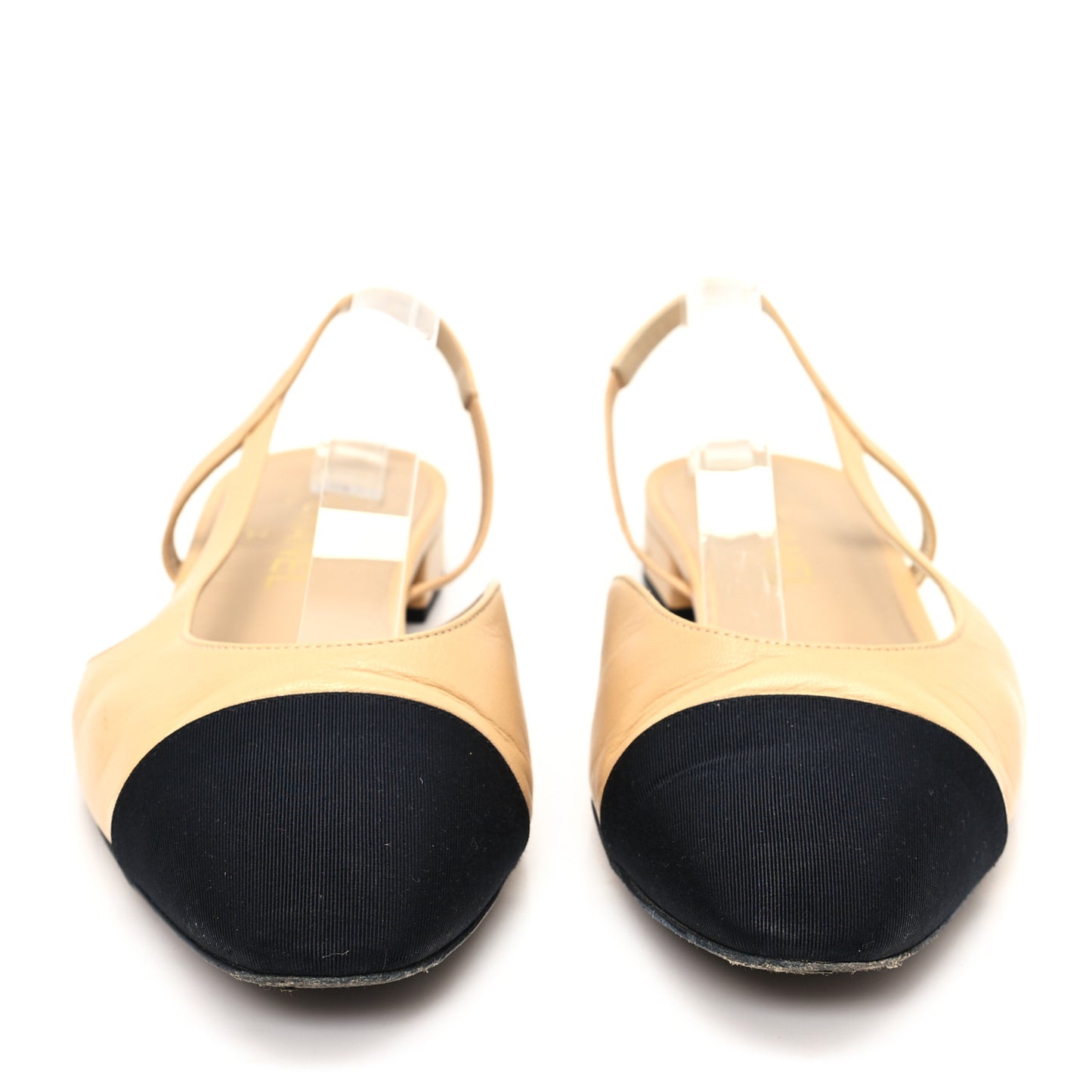 Goatskin Grosgrain Cap Toe CC Slingback Sandals 41 Beige Black