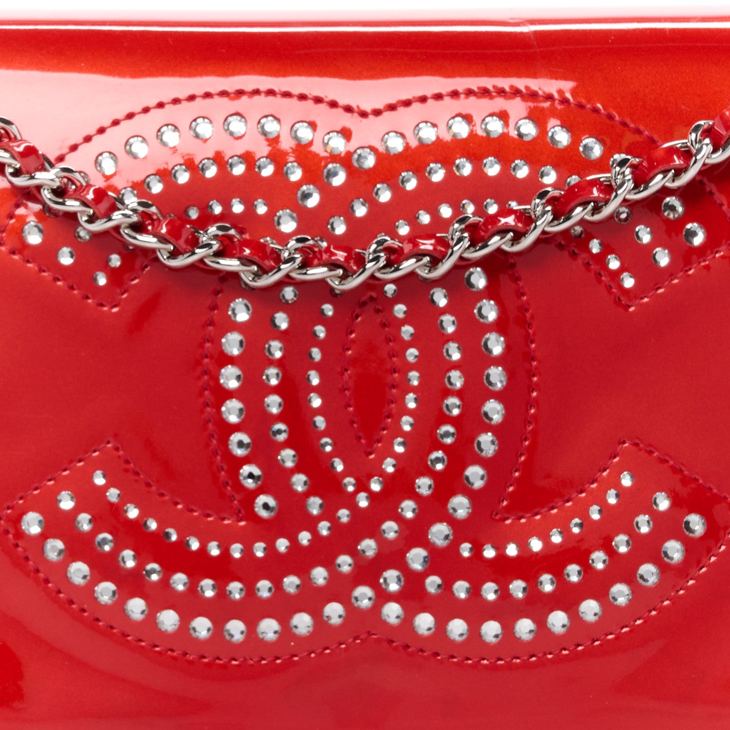 Chanel Patent Strass Wallet On Chain WOC Red 9 of 11