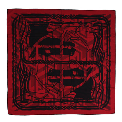 Hermes Cashmere Silk Imprimeur Fou Quadricube Shawl 140 Rouge Bordeaux Rouge Fonce 1 of 3
