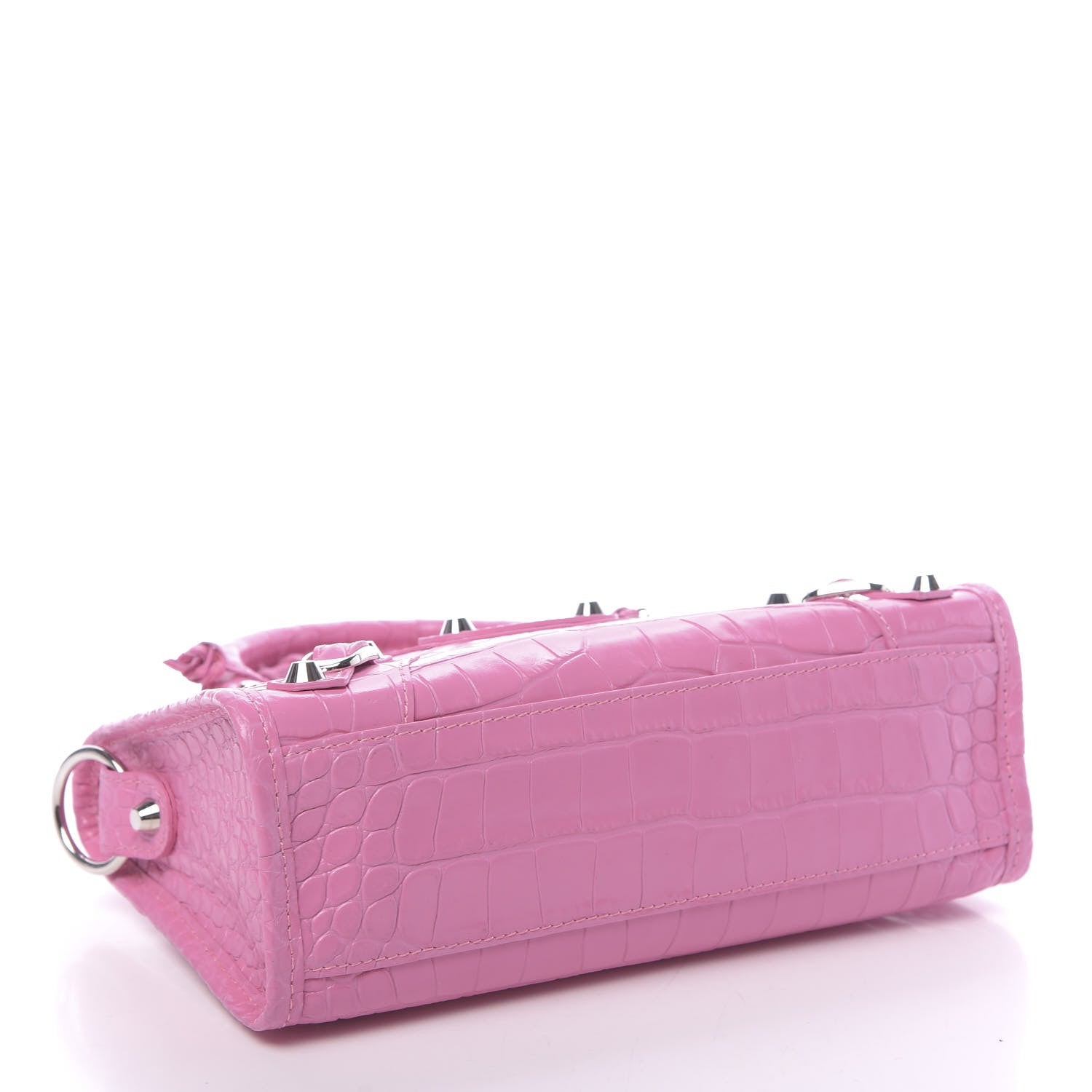 Balenciaga Shiny Supple Calfskin Crocodile Embossed Classic Silver Hardware Mini City Baby Pink 5 of 11