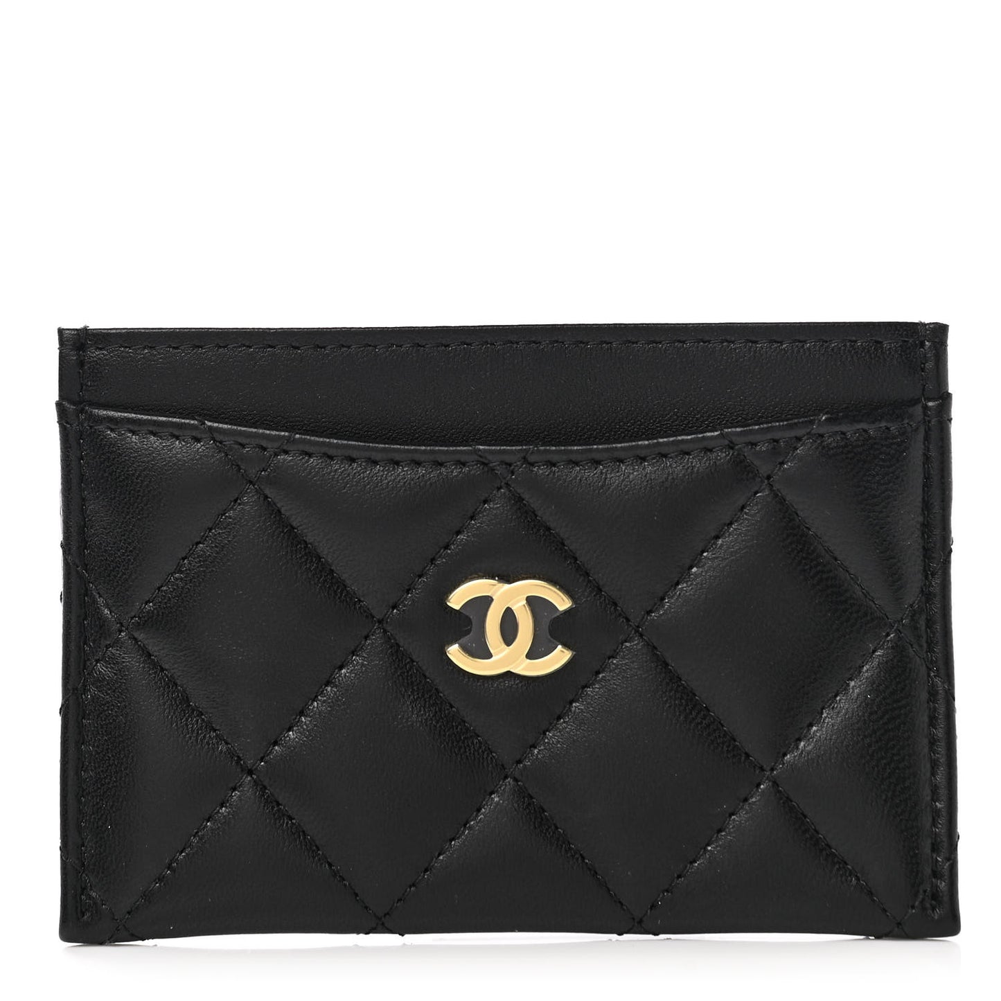 Lambskin Quilted Card Holder Black